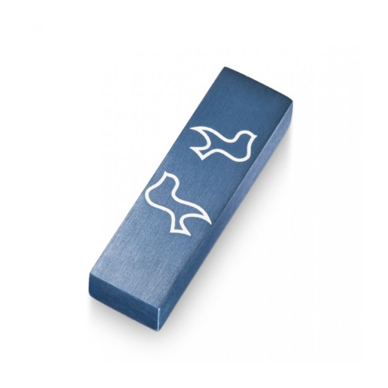Adi Sidler Brushed Aluminum Car Mezuzah Peace Doves Blue | Car Mezuzah