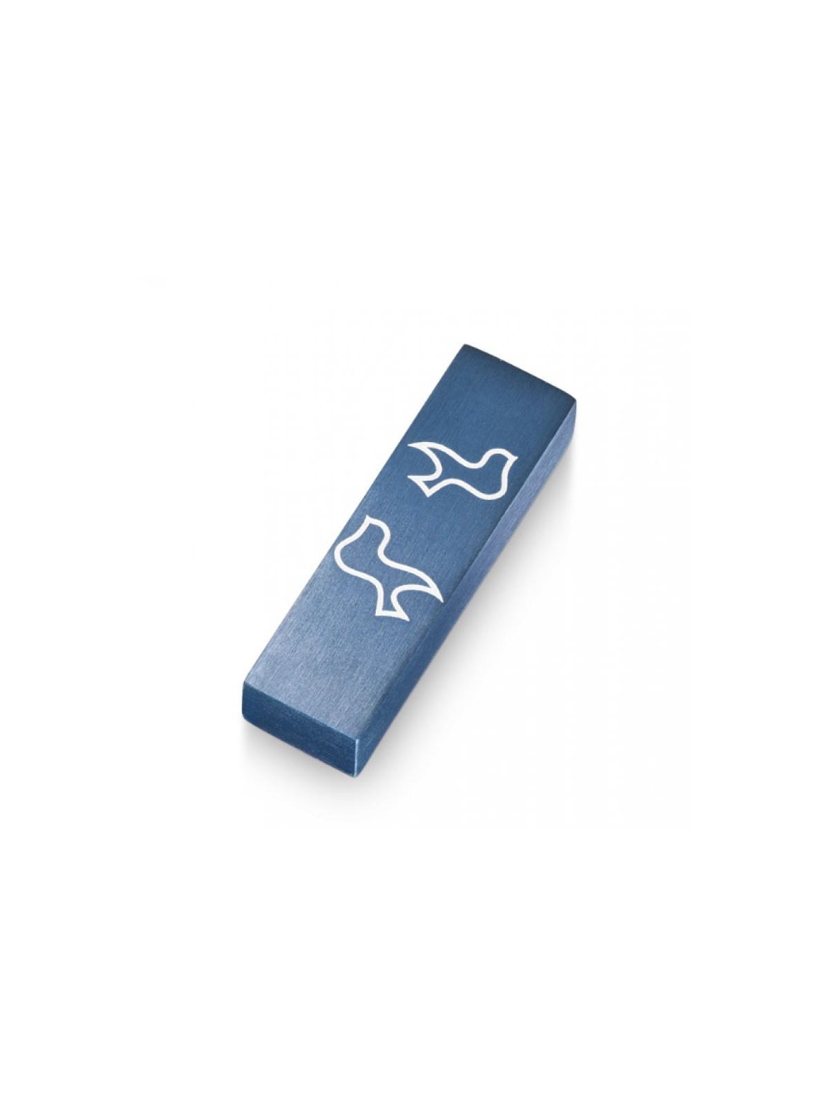 Adi Sidler Brushed Aluminum Car Mezuzah Peace Doves Blue | Car Mezuzah