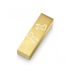 Adi Sidler Brushed Aluminum Car Mezuzah Peace Doves Gold | Car Mezuzah