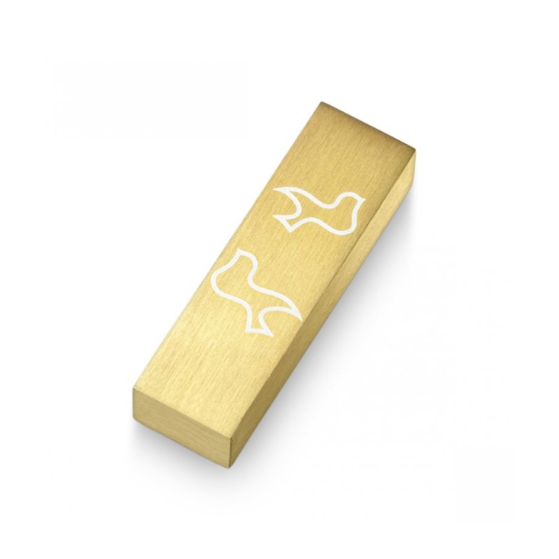 Adi Sidler Brushed Aluminum Car Mezuzah Peace Doves Gold | Car Mezuzah