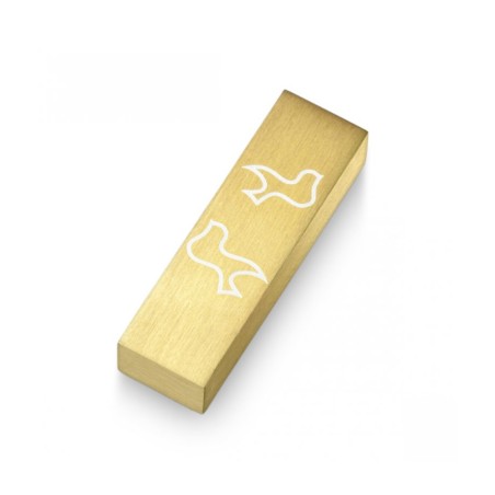 Adi Sidler Brushed Aluminum Car Mezuzah Peace Doves Gold | Car Mezuzah