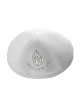 Breslev White Suede Like Kippah with Embroidered Wor... | Suede Kippah