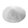 Breslev White Suede Like Kippah with Embroidered Wor... | Suede Kippah
