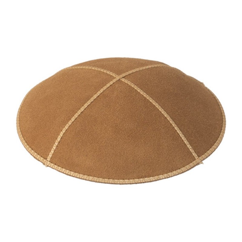 Light Brown Suede Kippah in Four Panels | Suede Kippah