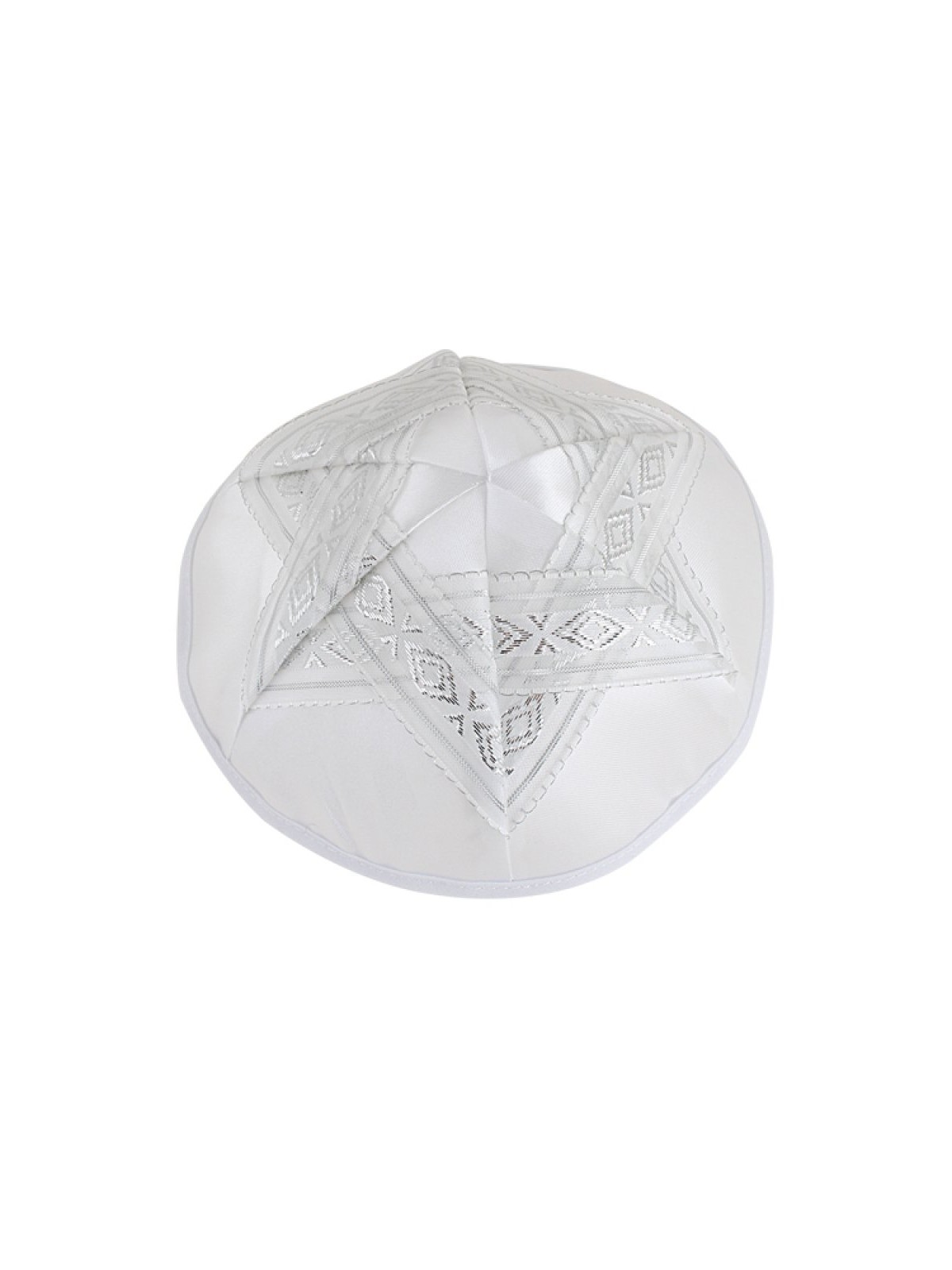 White Satin Kippah Silver Star of David Design | Satin Kippah