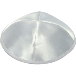 White Satin Kippah White Ribbon Around Base | Satin Kippah