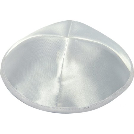 White Satin Kippah White Ribbon Around Base | Satin Kippah