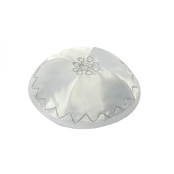 White Satin Kippah with Silver Diagonal Design | Satin Kippah