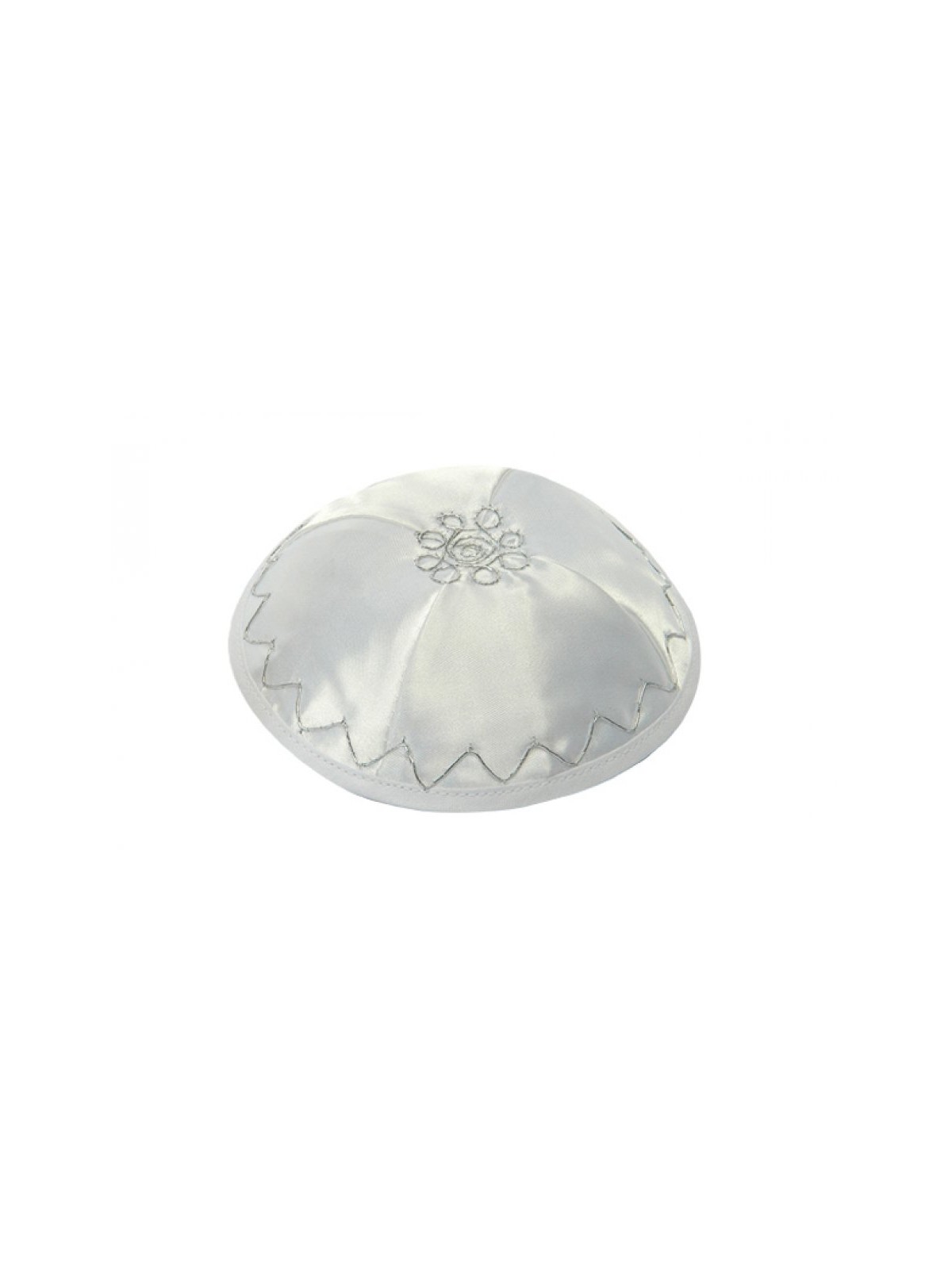 White Satin Kippah with Silver Diagonal Design | Satin Kippah