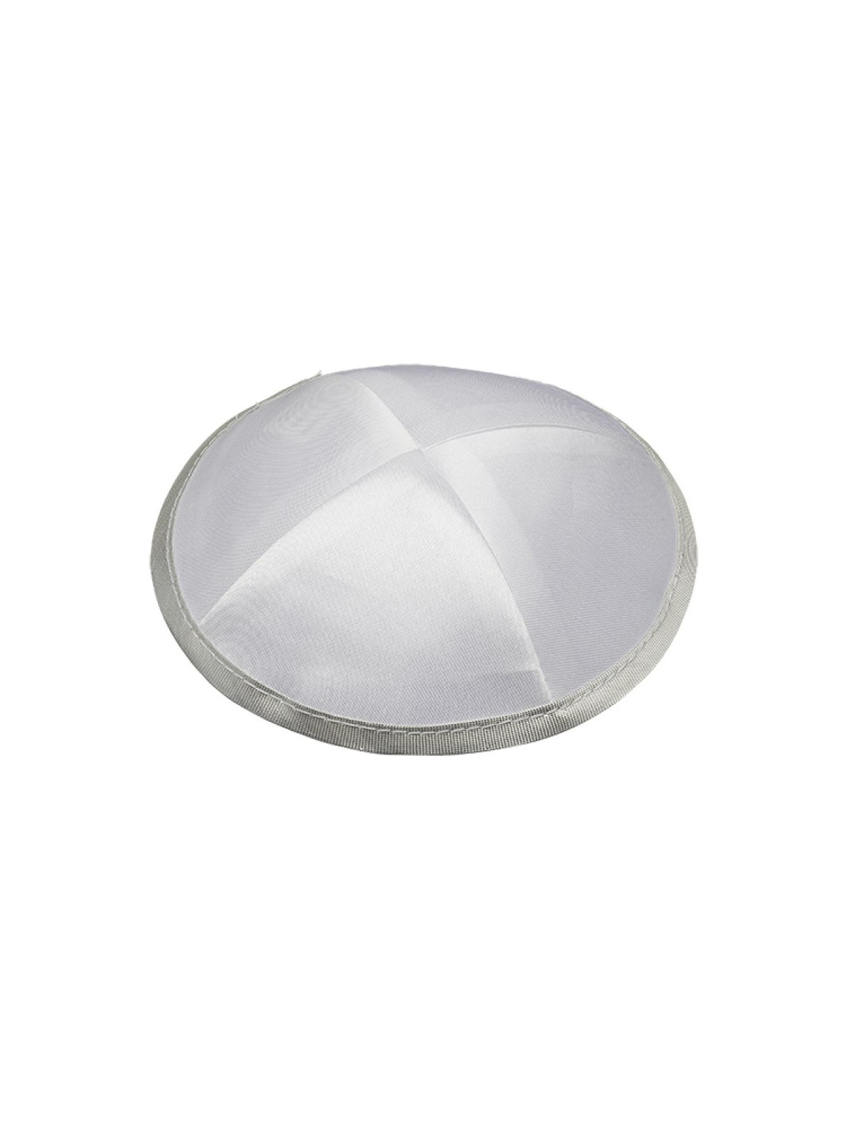 White Satin Four Panel Kippah with Silver Border Ribbon | Satin Kippah
