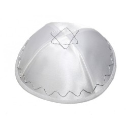 White Terylene Kippah with Star of David | Satin Kippah