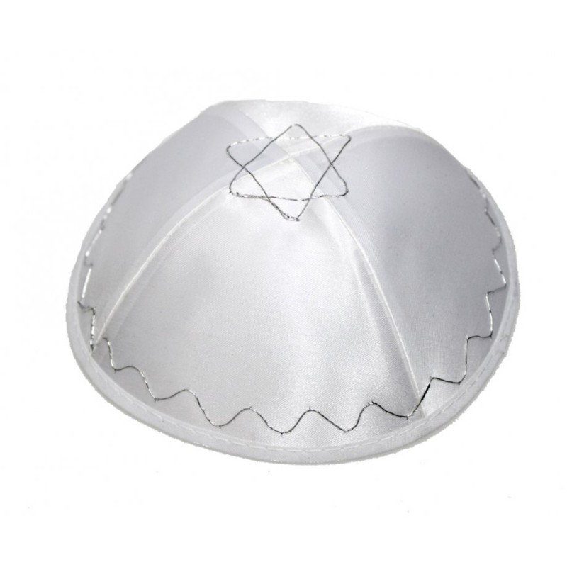 White Terylene Kippah with Star of David | Satin Kippah