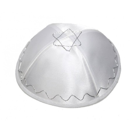 White Terylene Kippah with Star of David | Satin Kippah