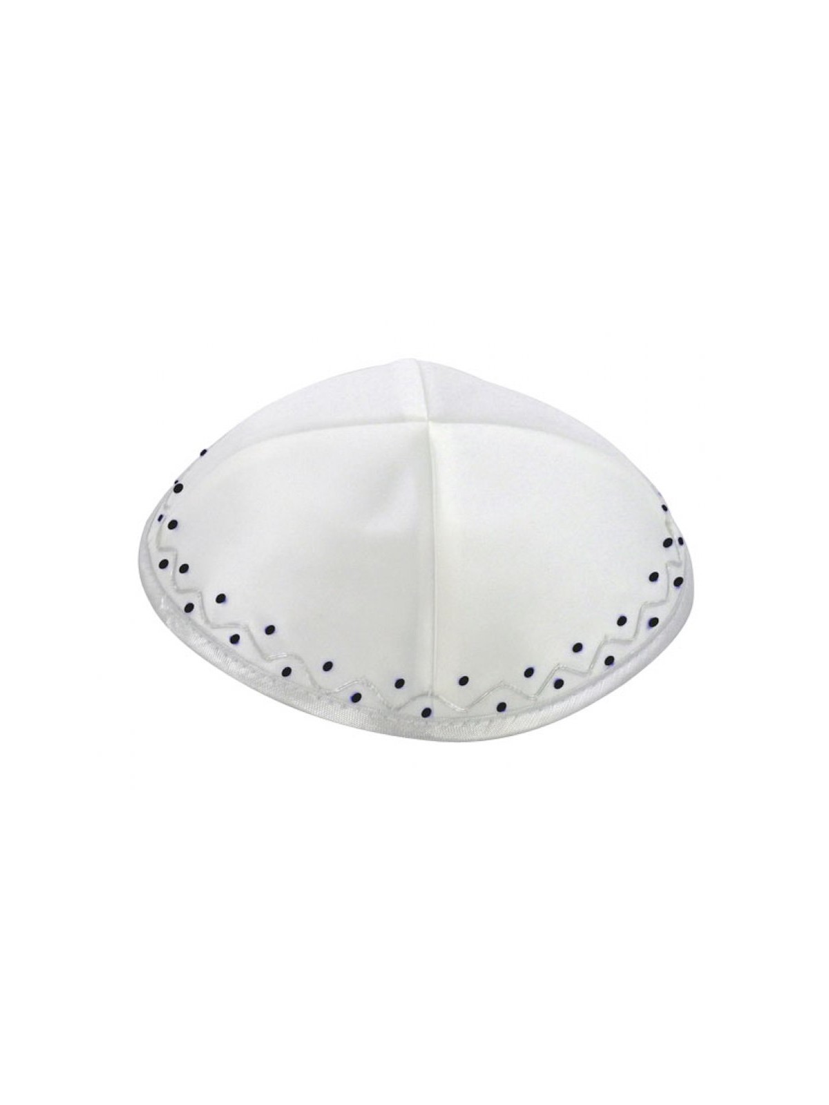 White Satin Kippah with Silver edging and Dotted Border | Satin Kippah