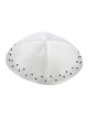White Satin Kippah with Silver edging and Dotted Border | Satin Kippah