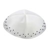 White Satin Kippah with Silver edging and Dotted Border | Satin Kippah