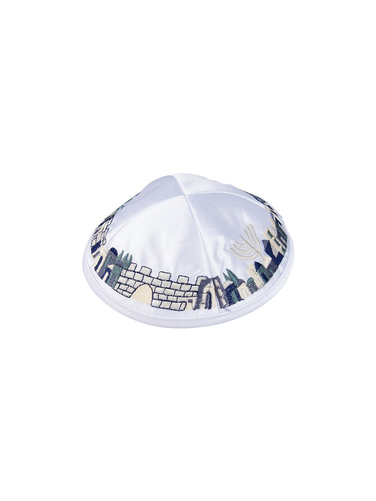 White Satiny Kippah with Attached Clip and Embroider... | Satin Kippah