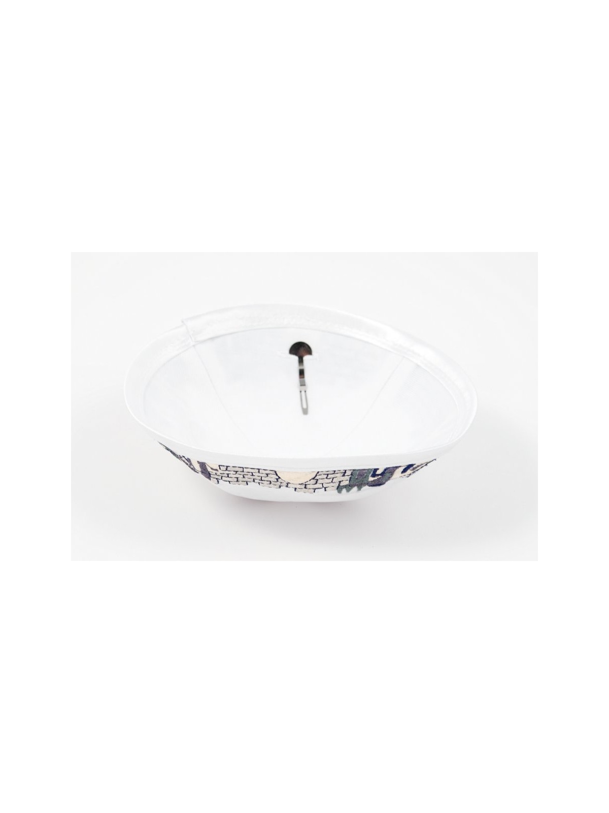 White Satiny Kippah with Attached Clip and Embroider... | Satin Kippah