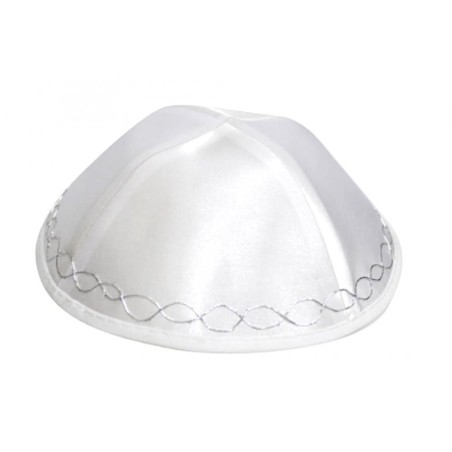 White Satin Kippah Decorated with silver border | Satin Kippah