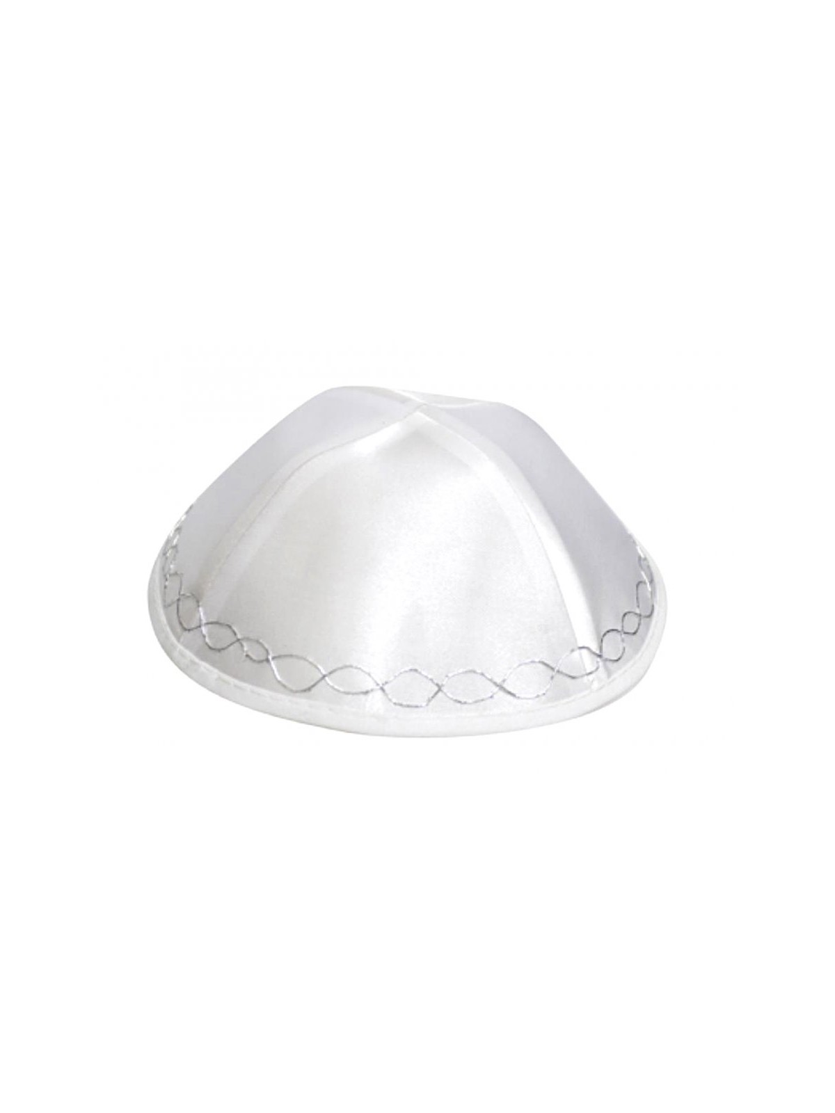 White Satin Kippah Decorated with silver border | Satin Kippah