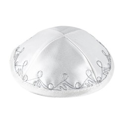 White Terylene Kippah with silver border design | Satin Kippah