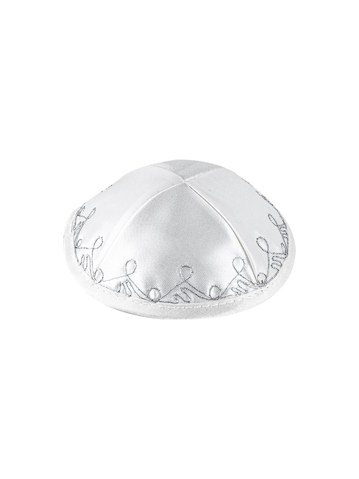 White Terylene Kippah with silver border design | Satin Kippah