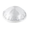 White Terylene Kippah with silver border design | Satin Kippah