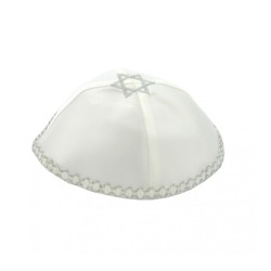 Satin Kippah With Silver Star Of David | Satin Kippah