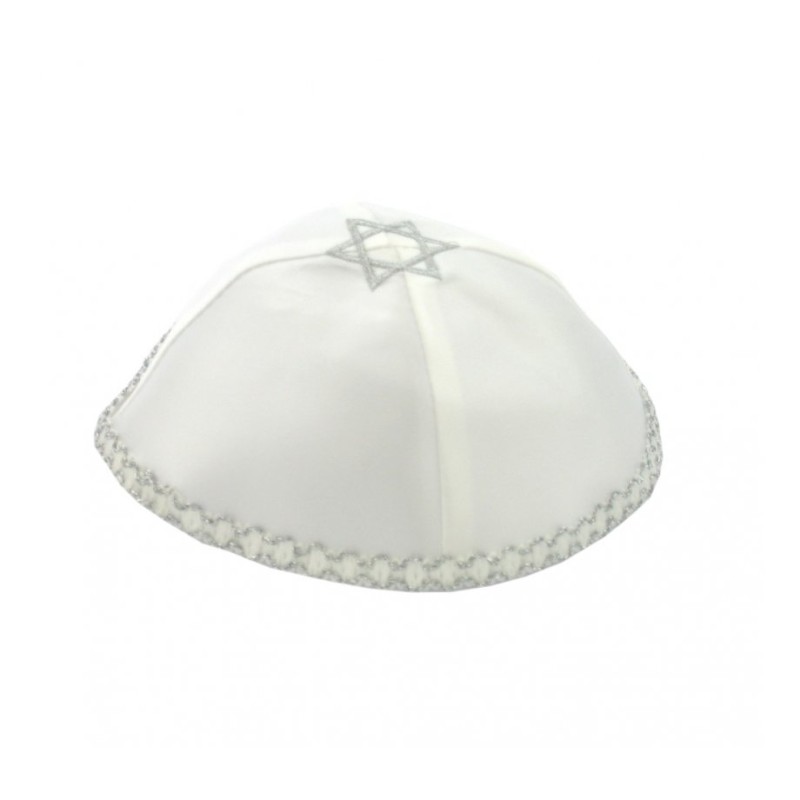 Satin Kippah With Silver Star Of David | Satin Kippah