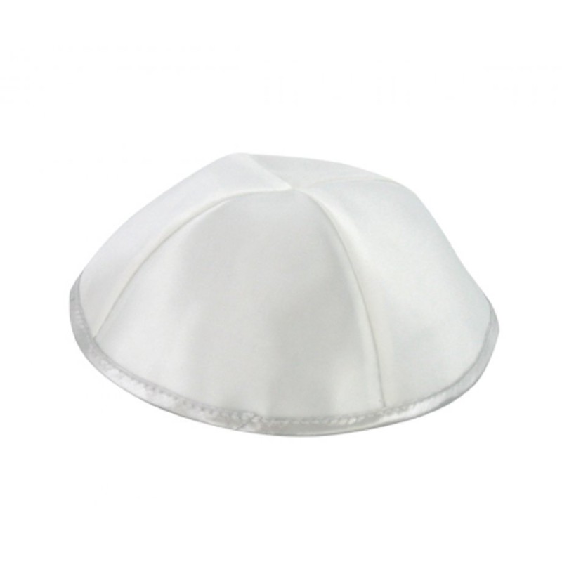 Kippa en satin blanc avec bordure argentée | Kippa en satin