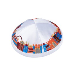 White Satiny Kippah with Attached Clip and Colorful ... | Satin Kippah