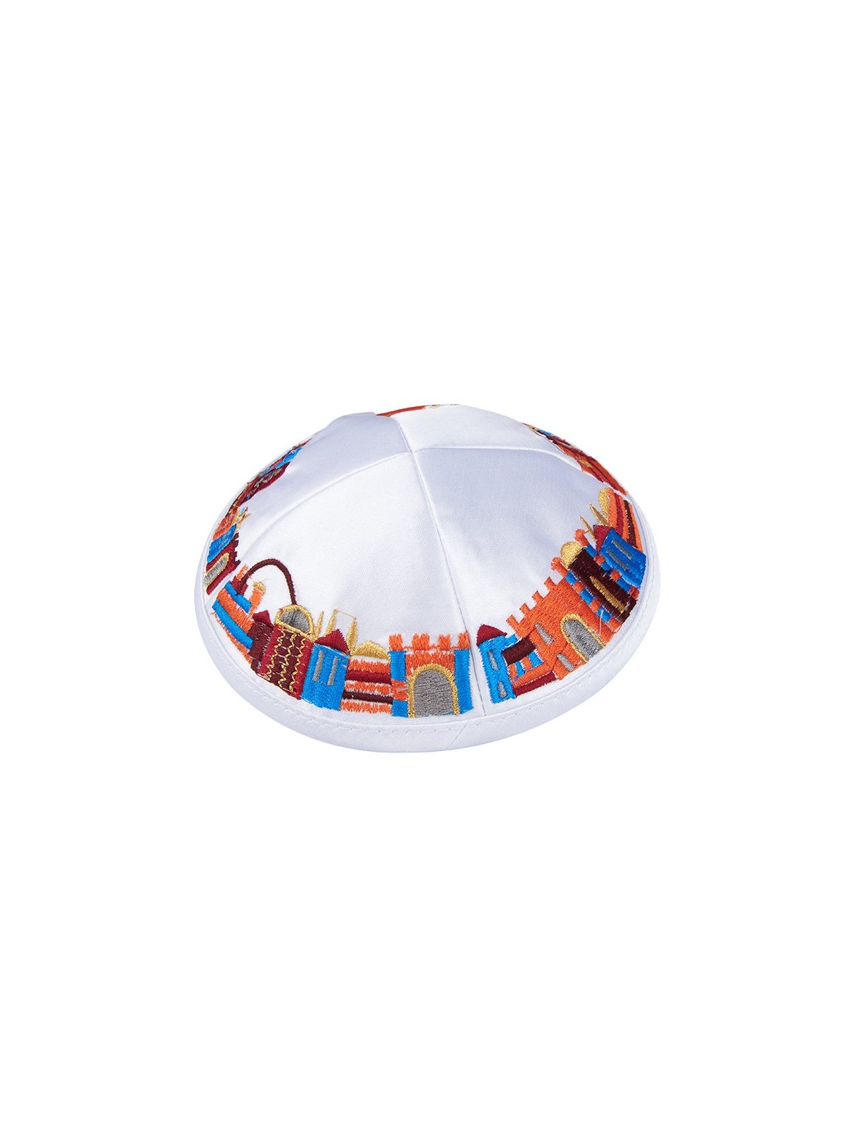 White Satiny Kippah with Attached Clip and Colorful ... | Satin Kippah