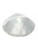 White Satin Kippah with Wavy Silver Trim on Edge | Satin Kippah