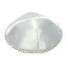 White Satin Kippah with Wavy Silver Trim on Edge | Satin Kippah