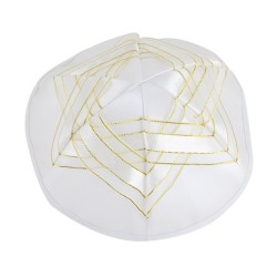 White Satin Kippah Gold Star of David Design | Satin Kippah