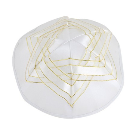 White Satin Kippah Gold Star of David Design | Satin Kippah