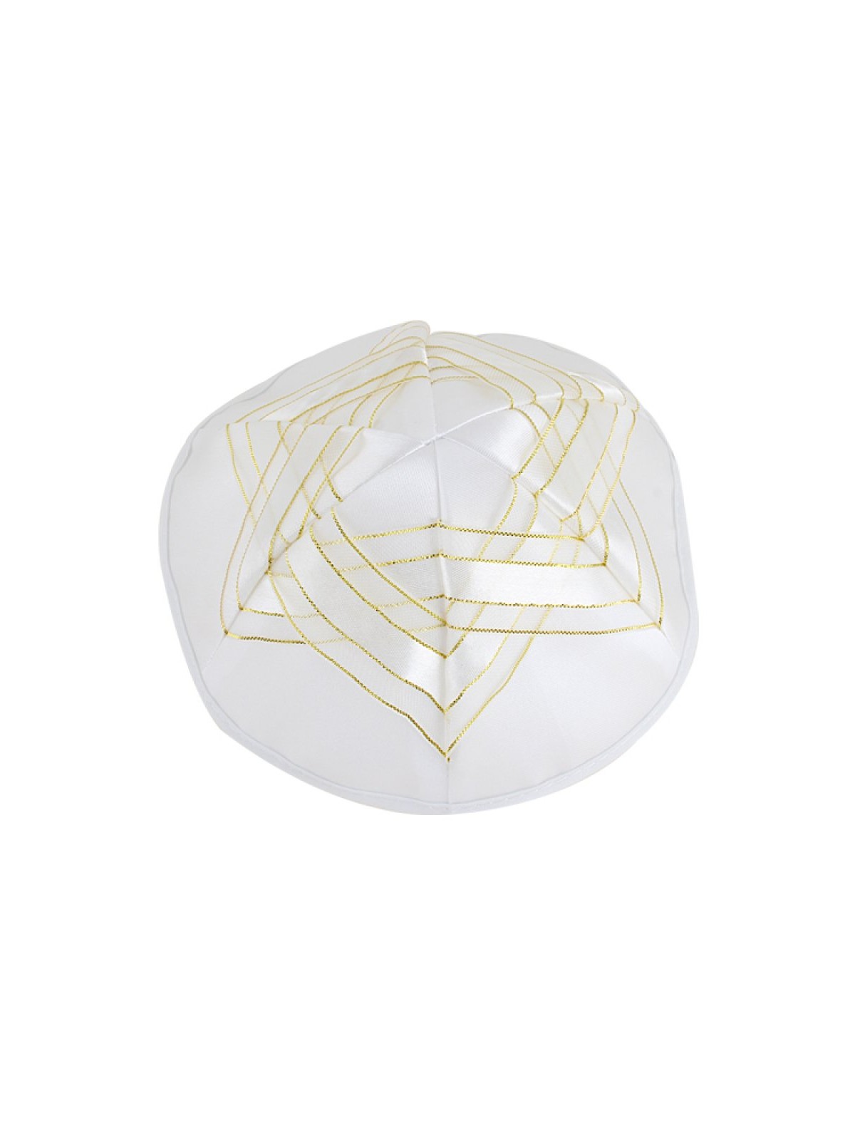White Satin Kippah Gold Star of David Design | Satin Kippah