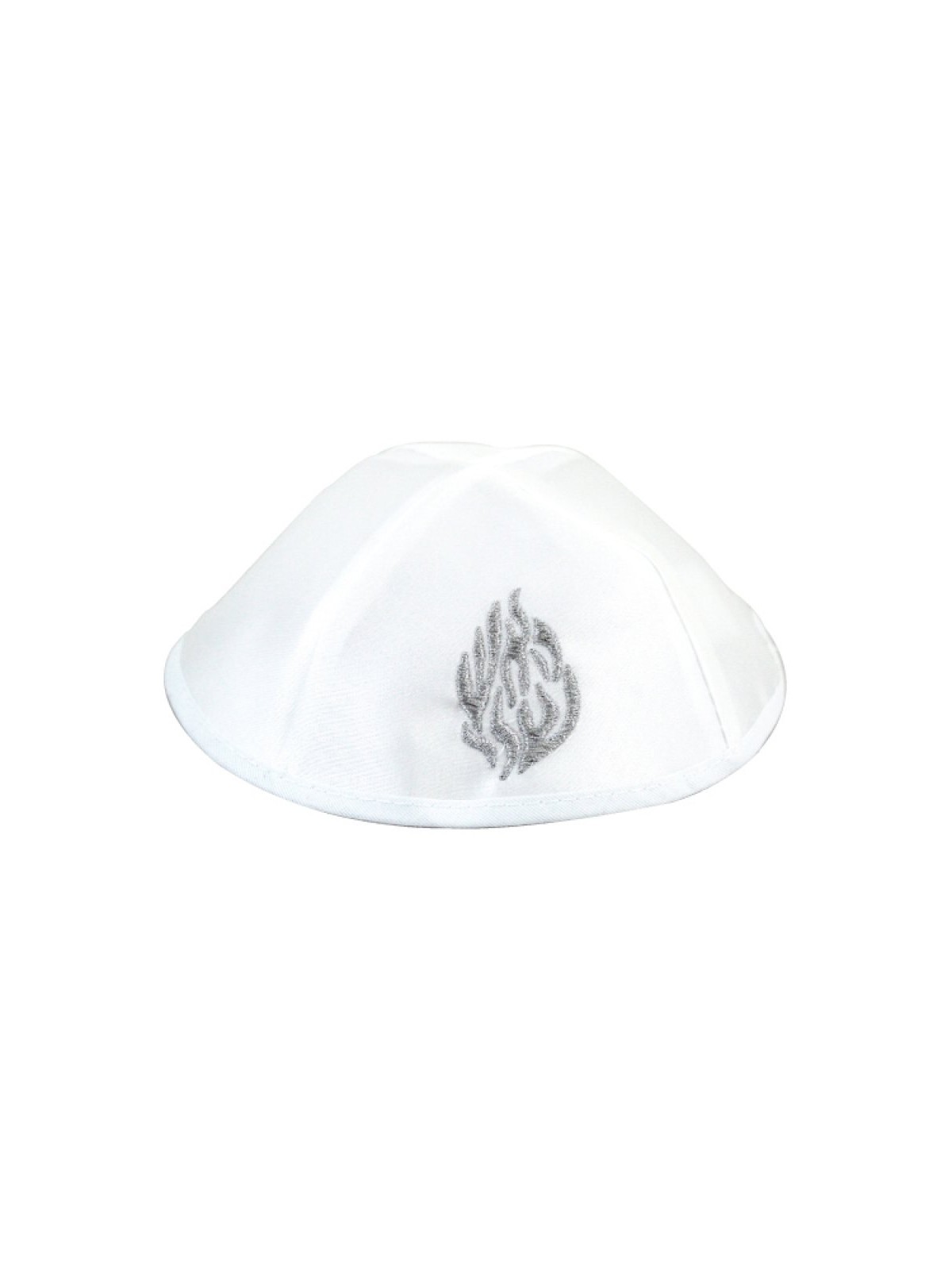 White Satin Kippah with My Fire Breslev Design | Satin Kippah
