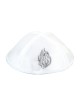 White Satin Kippah with My Fire Breslev Design | Satin Kippah