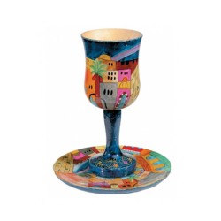 Yair Emanuel Hand Painted Wood Stem Kiddu... | Kiddush Cups by Emanuel