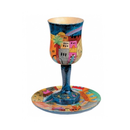 Yair Emanuel Hand Painted Wood Stem Kiddu... | Kiddush Cups by Emanuel