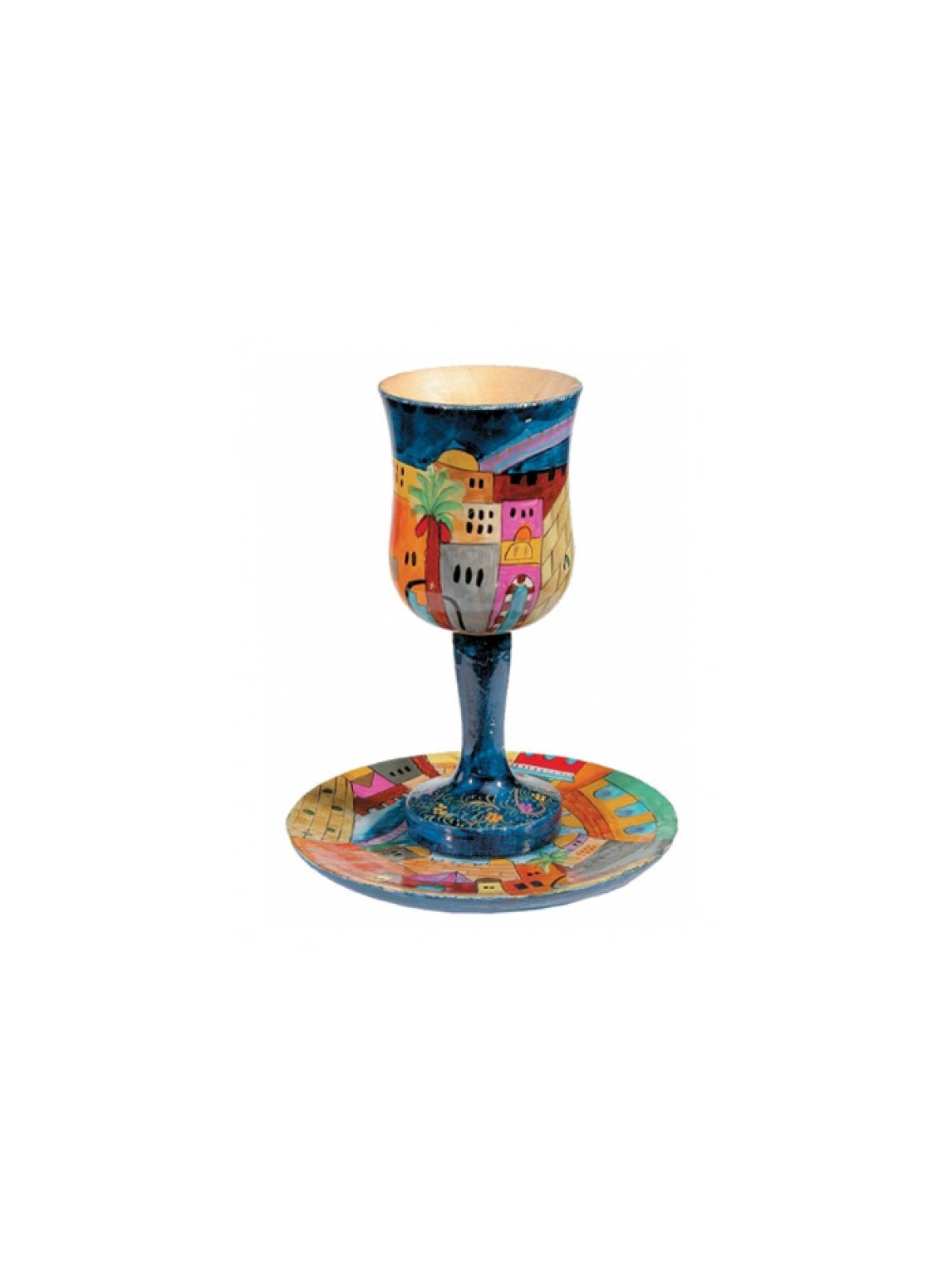 Yair Emanuel Hand Painted Wood Stem Kiddu... | Kiddush Cups by Emanuel