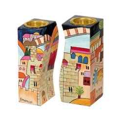 Yair Emanuel Hand Painted Wood Fitted Can... | Candlesticks by Emanuel