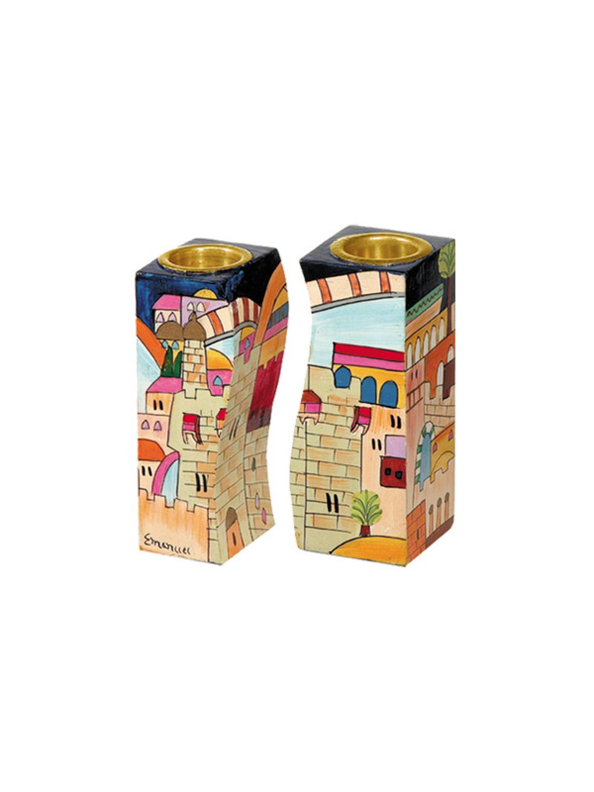 Yair Emanuel Hand Painted Wood Fitted Can... | Candlesticks by Emanuel