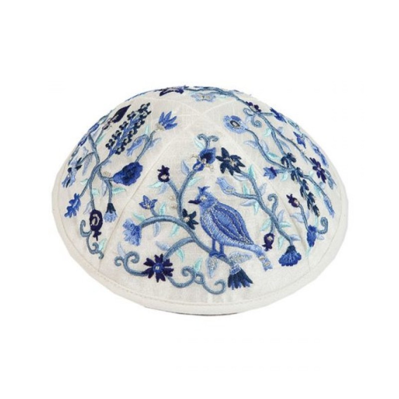 Yair Emanuel Kippah Embroidered Birds an... | Kippot & Hats by Emanuel