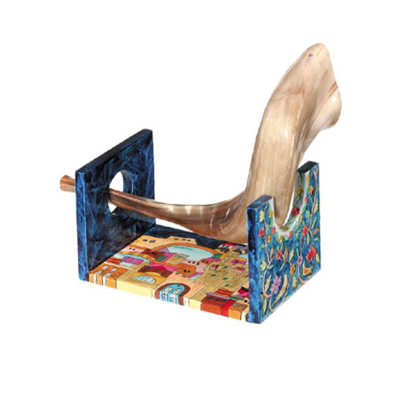 Yair Emanuel Hand Painted Wood Rams Shofar St... | Rosh Hashanah Gifts