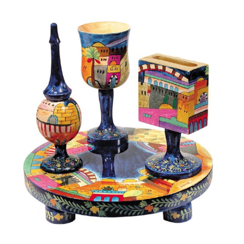 Yair Emanuel Hand Painted 4 Piece Wood Havdalah Set... | Havdalah Sets