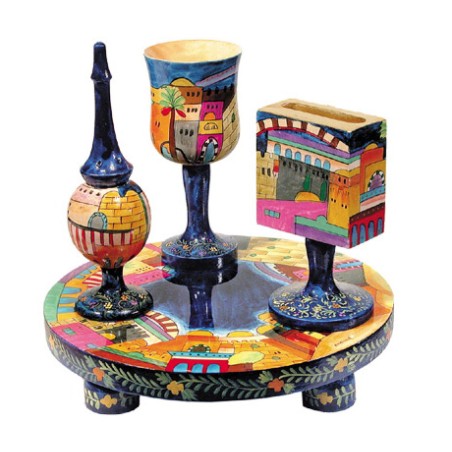 Yair Emanuel Hand Painted 4 Piece Wood Havdalah Set... | Havdalah Sets