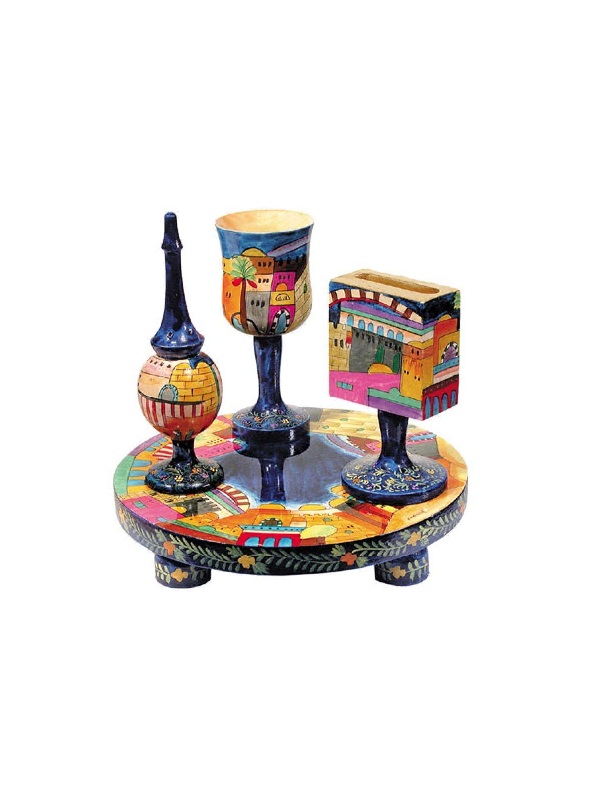 Yair Emanuel Hand Painted 4 Piece Wood Havdalah Set... | Havdalah Sets