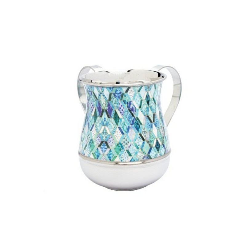 Yair Emanuel Metal Netilat Yadayim Wash Cup Blue Abstra... | Wash Cups